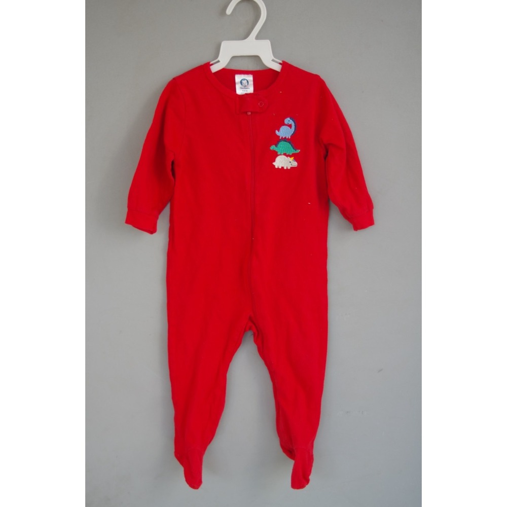 Vintage Baby Sleeper Gerber Red with‎ Embroidered Dinosaurs EUC 6-9 mos